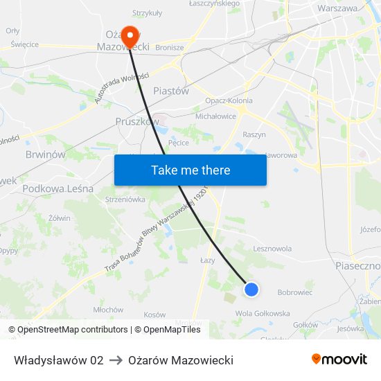 Władysławów 02 to Ożarów Mazowiecki map