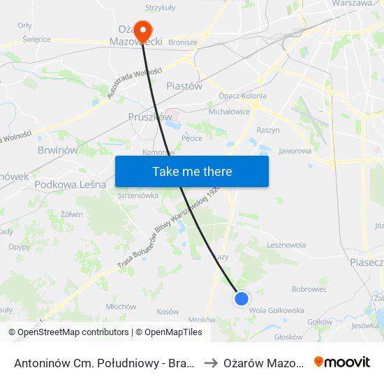 Antoninów Cm. Południowy-Brama Płd. to Ożarów Mazowiecki map