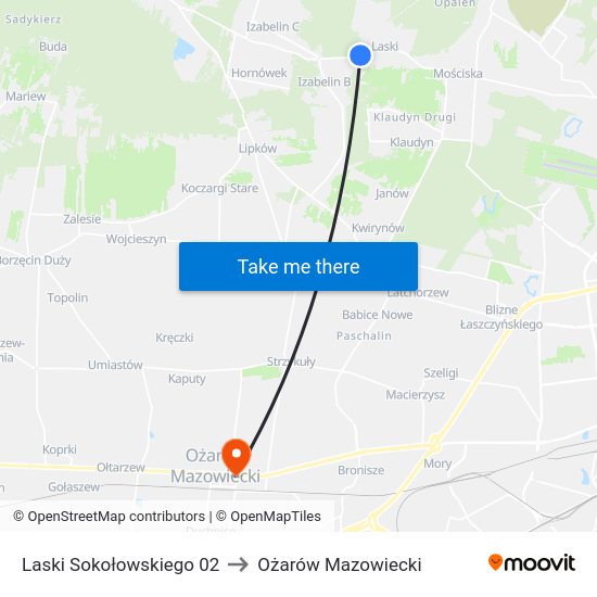 Laski Sokołowskiego 02 to Ożarów Mazowiecki map