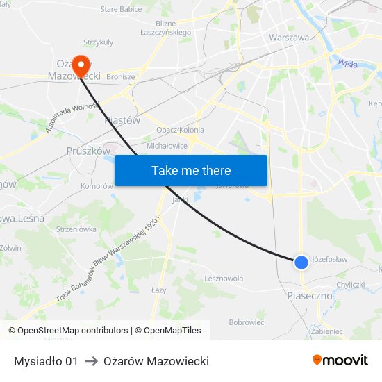 Mysiadło 01 to Ożarów Mazowiecki map