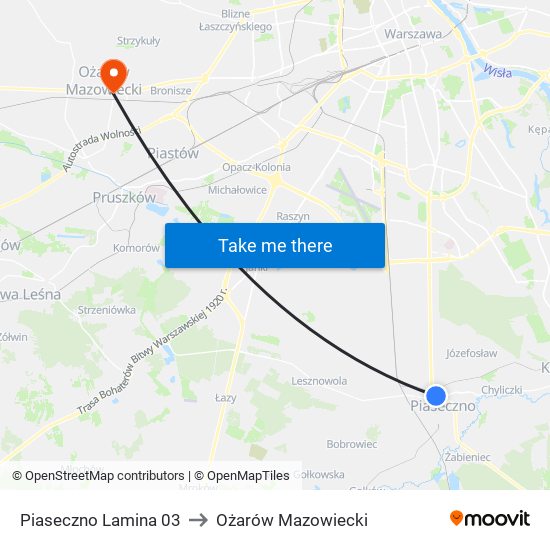 Piaseczno Lamina to Ożarów Mazowiecki map