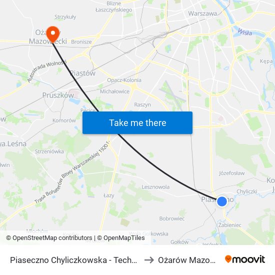 Piaseczno Chyliczkowska - Technikum 02 to Ożarów Mazowiecki map