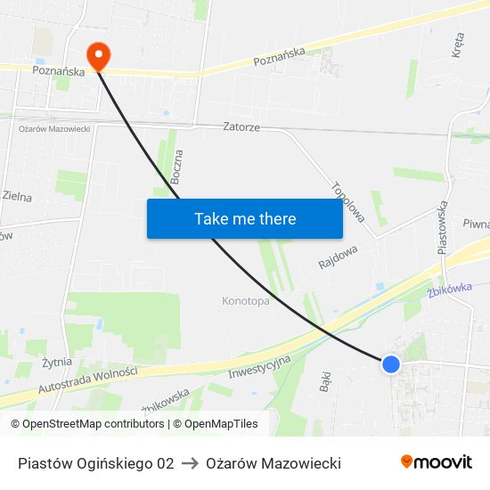 Piastów Ogińskiego 02 to Ożarów Mazowiecki map