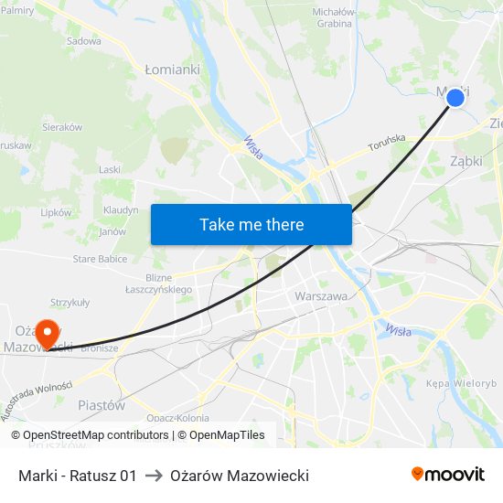 Marki - Ratusz 01 to Ożarów Mazowiecki map