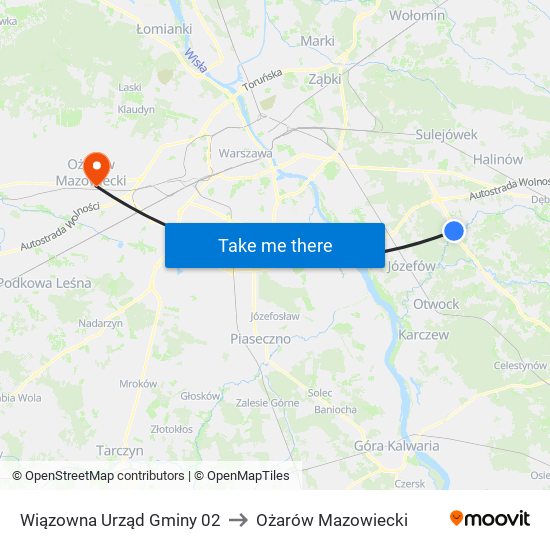 Wiązowna Urząd Gminy 02 to Ożarów Mazowiecki map