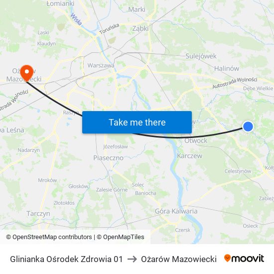 Glinianka Ośrodek Zdrowia to Ożarów Mazowiecki map