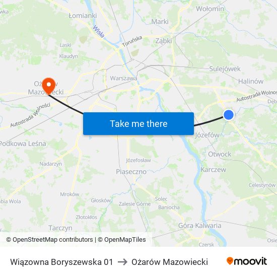 Wiązowna Boryszewska 01 to Ożarów Mazowiecki map