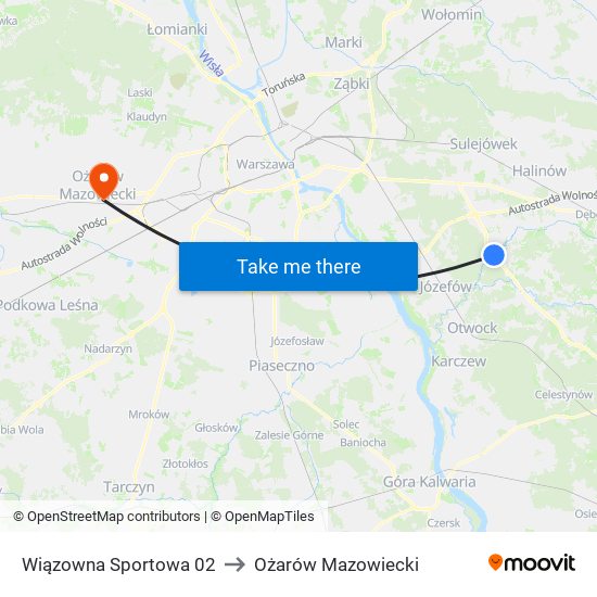 Wiązowna Sportowa 02 to Ożarów Mazowiecki map