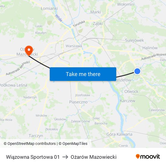 Wiązowna Sportowa to Ożarów Mazowiecki map