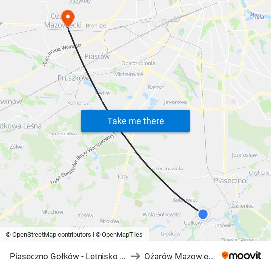 Piaseczno Gołków - Letnisko 01 to Ożarów Mazowiecki map