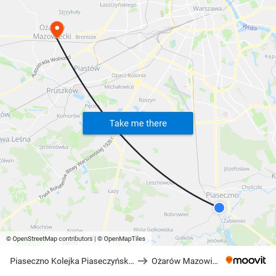 Piaseczno Kolejka Piaseczyńska 02 to Ożarów Mazowiecki map