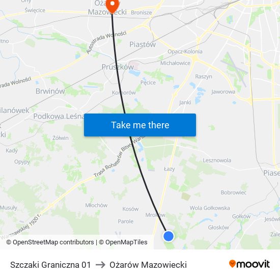 Szczaki Graniczna 01 to Ożarów Mazowiecki map