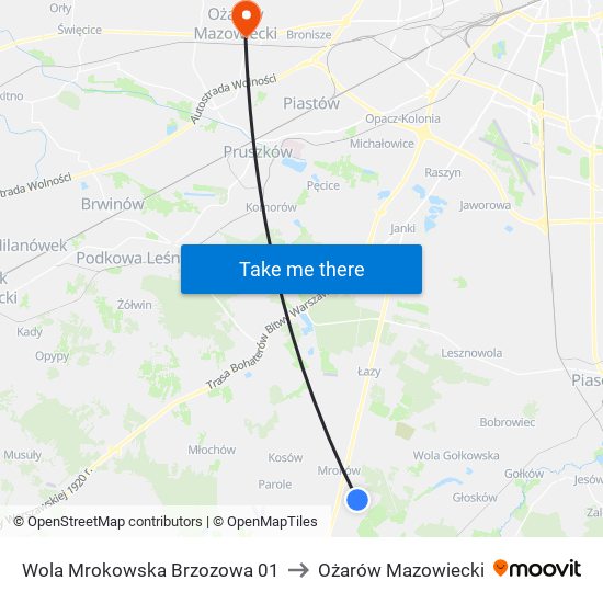 Warszawianka Brzozowa to Ożarów Mazowiecki map