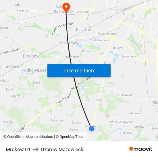 Mroków 01 to Ożarów Mazowiecki map