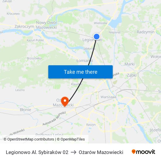 Legionowo Al. Sybiraków 02 to Ożarów Mazowiecki map