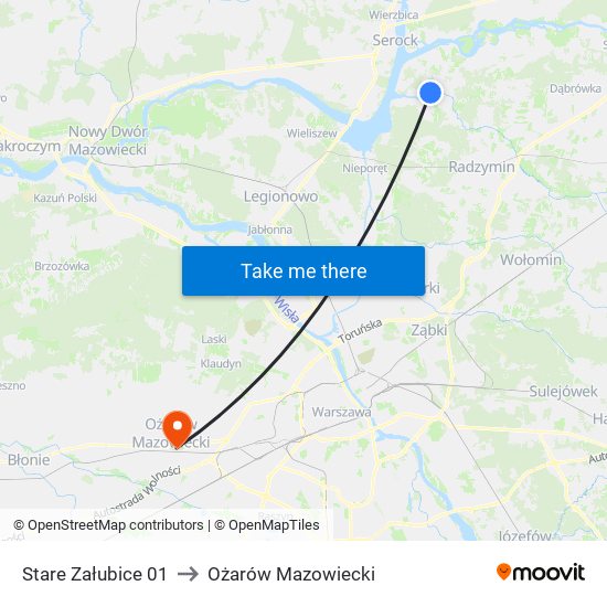 Stare Załubice 01 to Ożarów Mazowiecki map