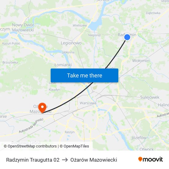 Radzymin Traugutta 02 to Ożarów Mazowiecki map