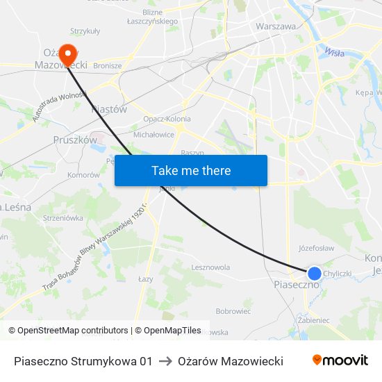 Piaseczno Strumykowa 01 to Ożarów Mazowiecki map