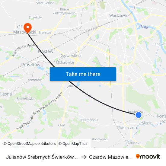 Julianów Srebrnych Świerków 02 to Ożarów Mazowiecki map