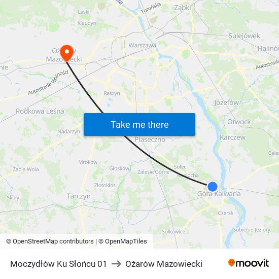 Moczydłów Ku Słońcu 01 to Ożarów Mazowiecki map