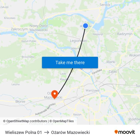 Wieliszew Polna 01 to Ożarów Mazowiecki map