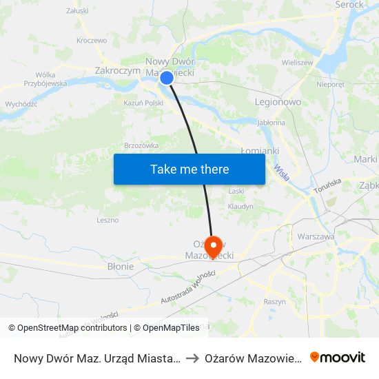 Nowy Dwór Maz. Urząd Miasta 01 to Ożarów Mazowiecki map