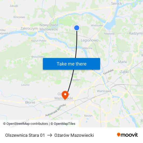 Olszewnica Stara to Ożarów Mazowiecki map