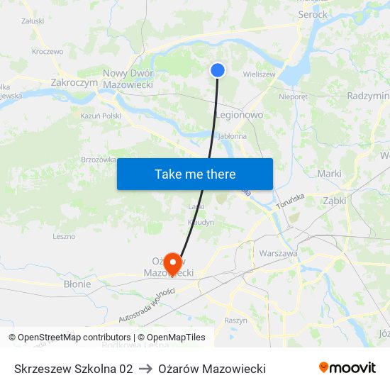 Skrzeszew Szkolna 02 to Ożarów Mazowiecki map