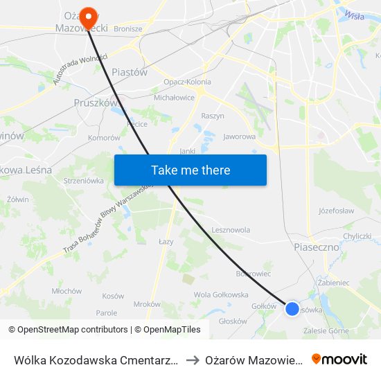 Wólka Kozodawska Cmentarz 02 to Ożarów Mazowiecki map