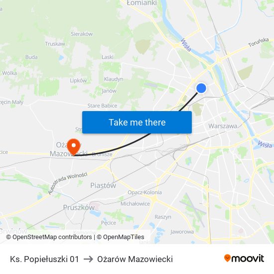 Ks. Popiełuszki 01 to Ożarów Mazowiecki map