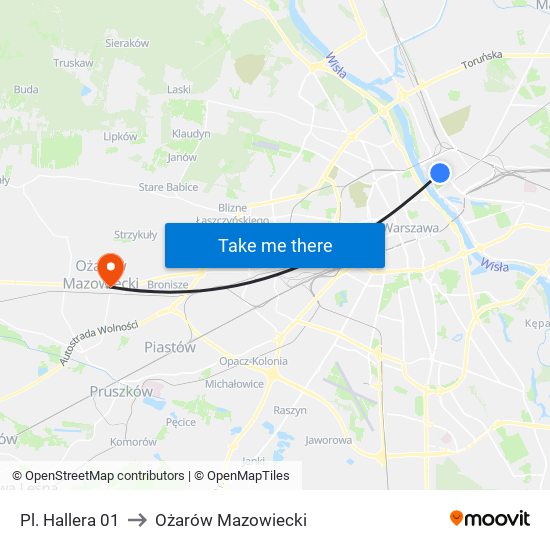Pl. Hallera 01 to Ożarów Mazowiecki map