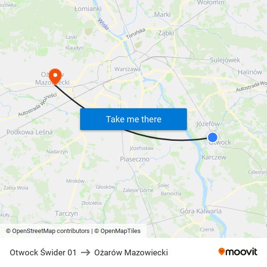 Otwock Świder 01 to Ożarów Mazowiecki map