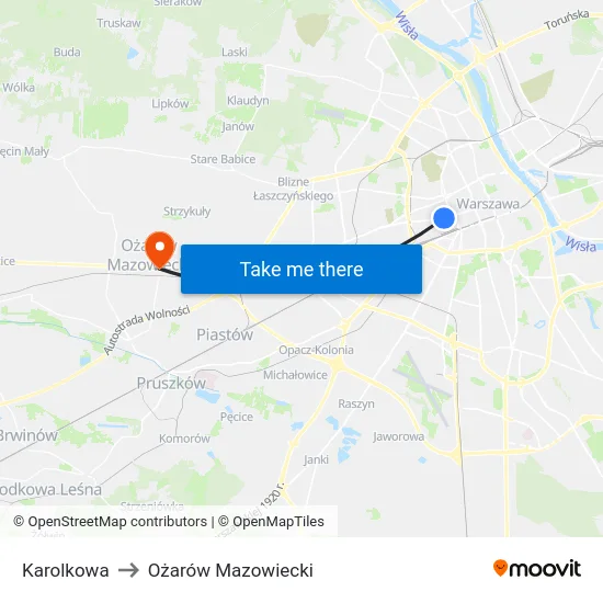 Karolkowa to Ożarów Mazowiecki map