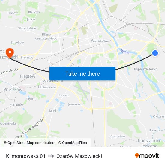 Klimontowska 01 to Ożarów Mazowiecki map