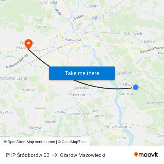 PKP Śródborów 02 to Ożarów Mazowiecki map