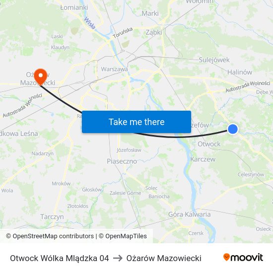 Otwock Wólka Mlądzka to Ożarów Mazowiecki map