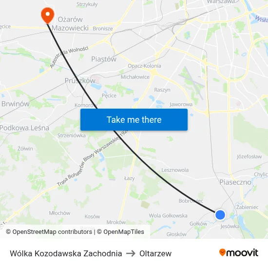 Wólka Kozodawska Zachodnia to Oltarzew map