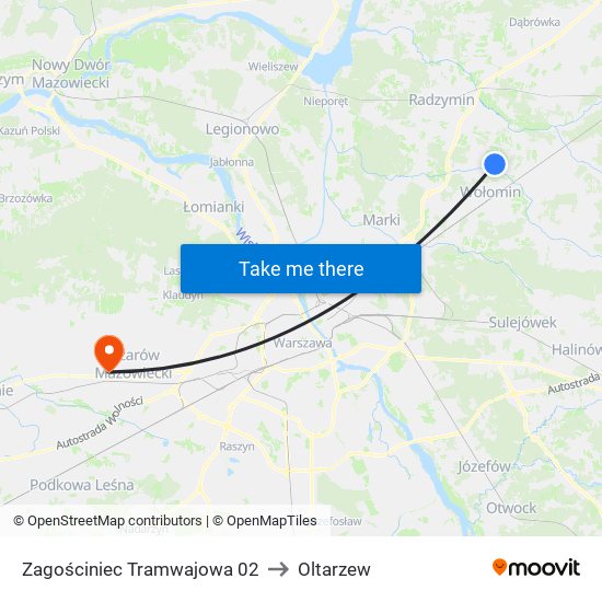 Zagościniec Tramwajowa 02 to Oltarzew map