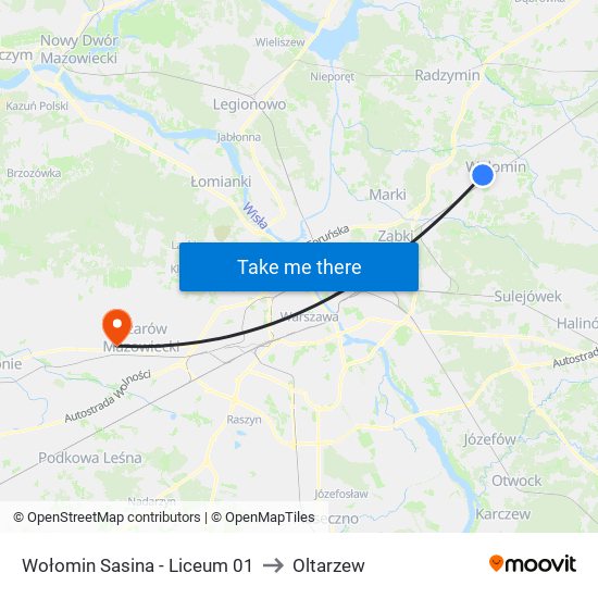 Wołomin Sasina - Liceum 01 to Oltarzew map