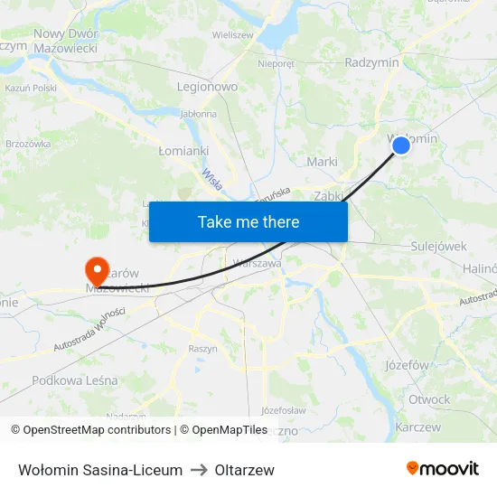 Wołomin Sasina - Liceum to Oltarzew map