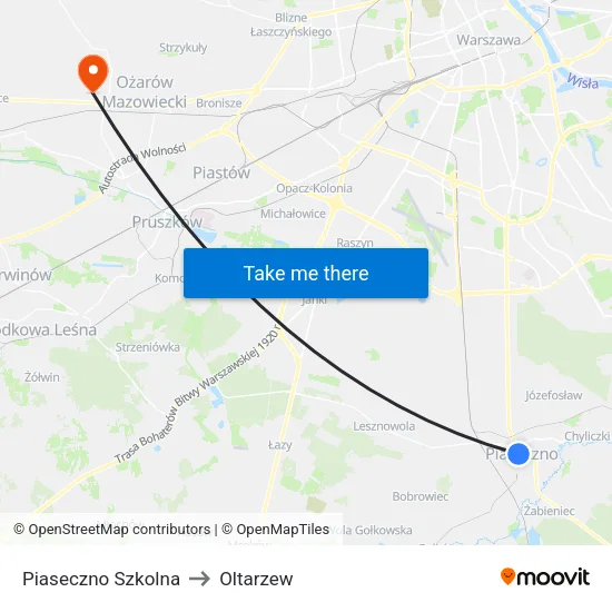 Piaseczno Szkolna to Oltarzew map