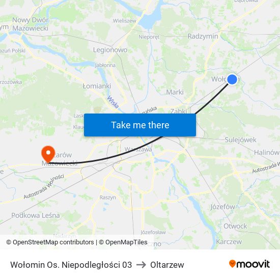 Wołomin Os. Niepodległości 03 to Oltarzew map