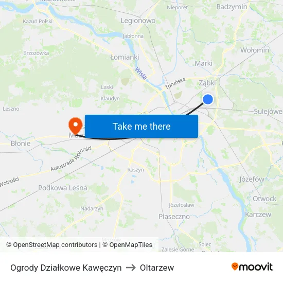 Ogrody Działkowe Kawęczyn to Oltarzew map