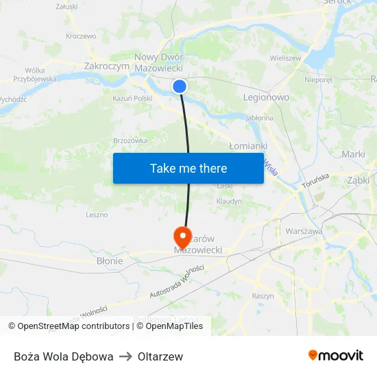 Boża Wola Dębowa to Oltarzew map