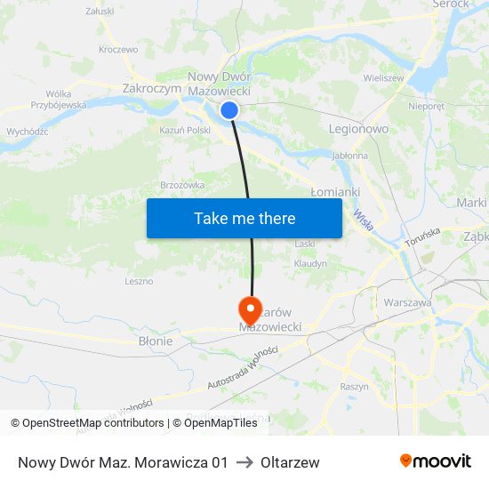 Nowy Dwór Mazowiecki Morawicza to Oltarzew map