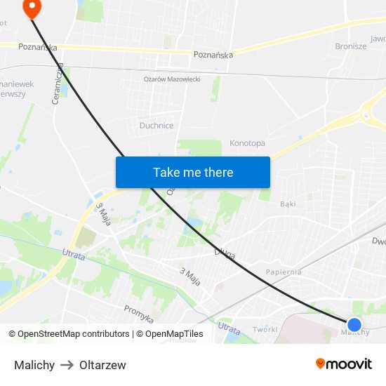 Malichy to Oltarzew map