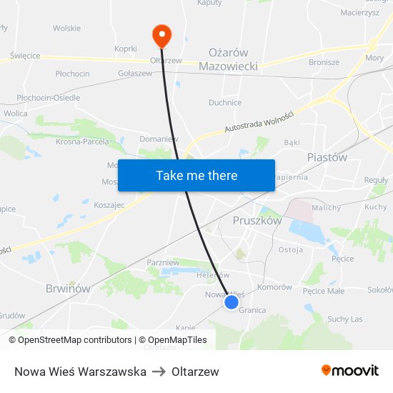 Nowa Wieś Warszawska to Oltarzew map