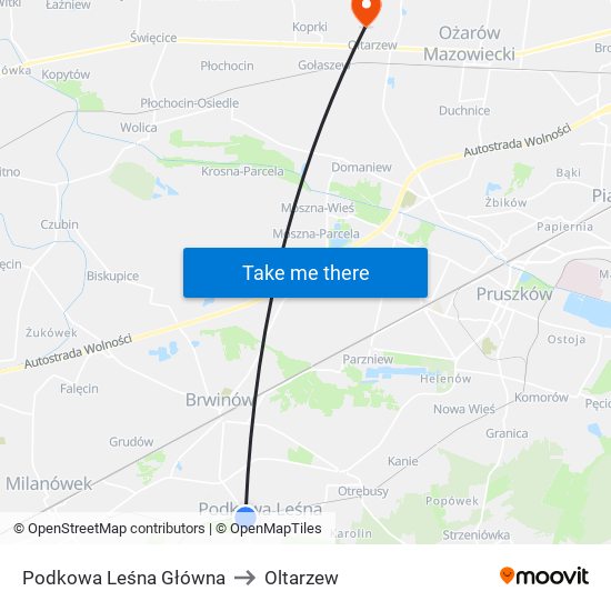 Podkowa Leśna Główna to Oltarzew map
