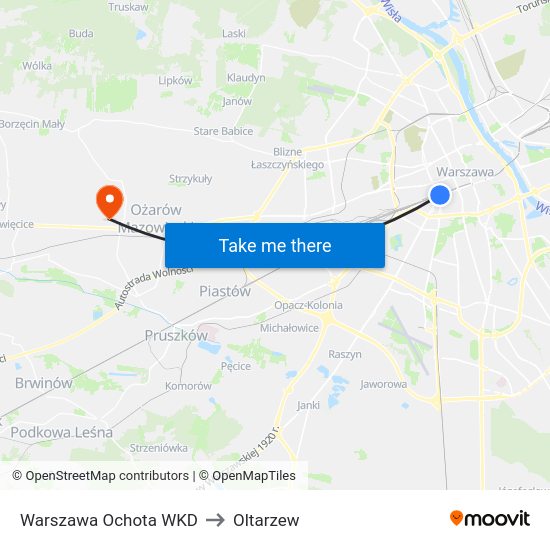 Warszawa Ochota WKD to Oltarzew map