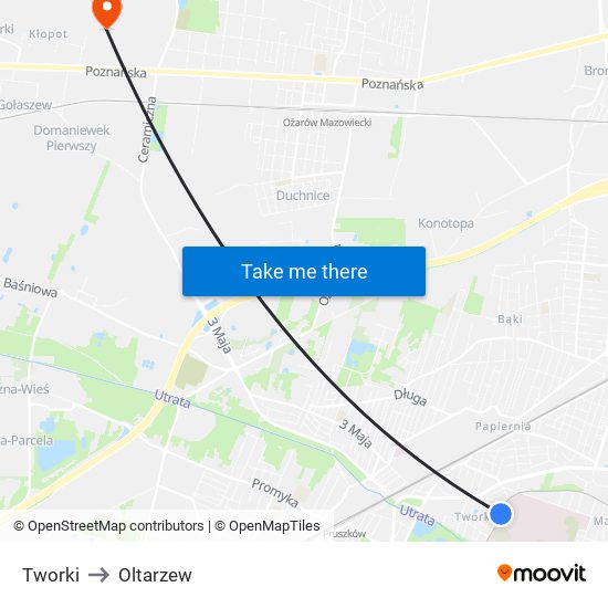 Tworki to Oltarzew map